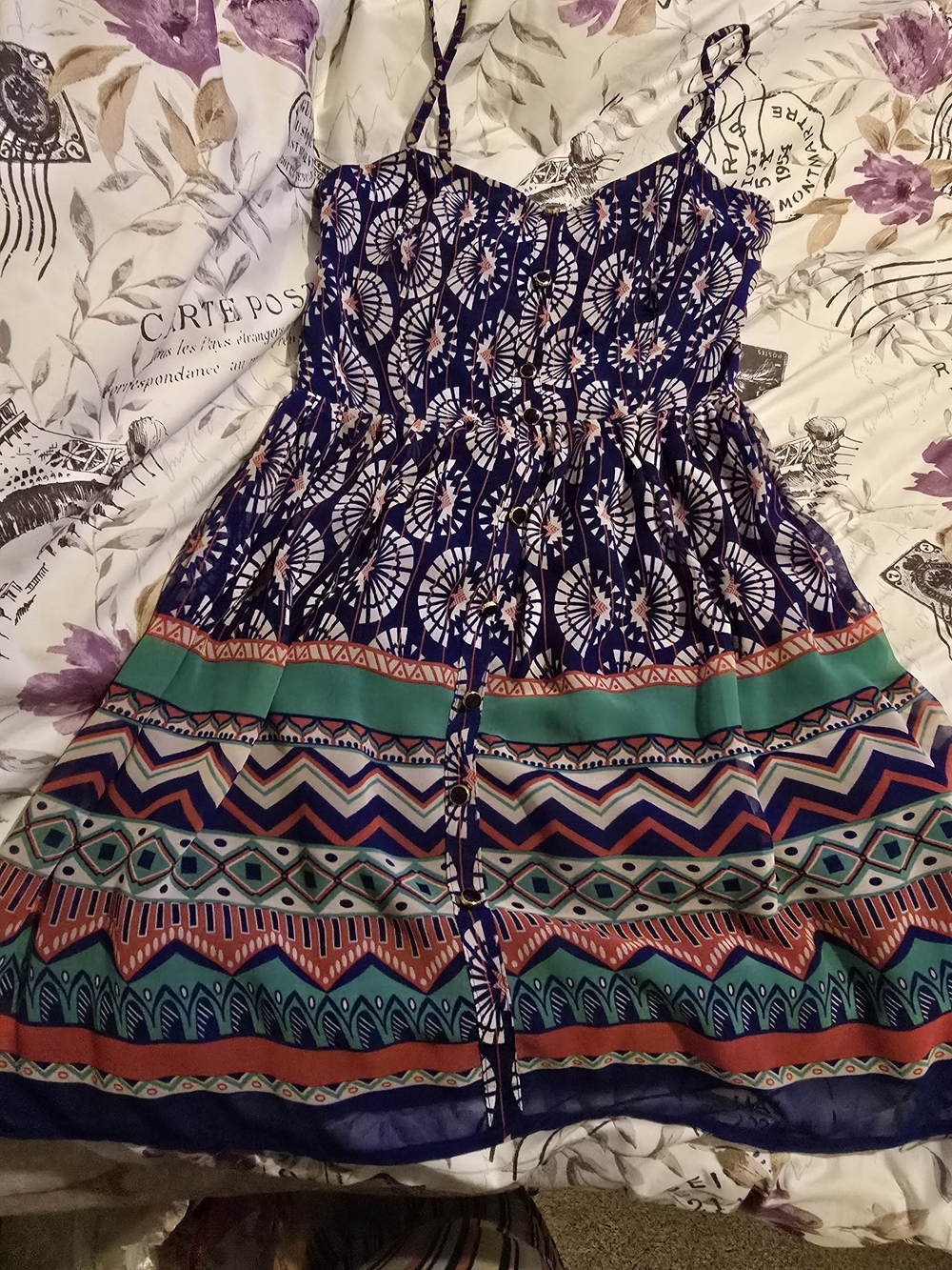 Forever 21 Royal Blue and White Printed Smocked Dress